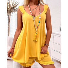 Sleeveless Flowy Top & Shorts Set - yellow