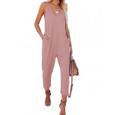 Sleeveless Overalls Pocket Design V-Neck Jumpsuit - pink