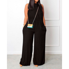 Sleeveless Pocket Detail Wide Leg Jumpsuit - black