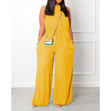 Sleeveless Pocket Detail Wide Leg Jumpsuit - yellow