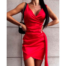 Sleeveless Ruched Zipper Design Bodycon Dress - red