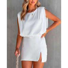 Sleeveless Split Hem Mini Dress - white