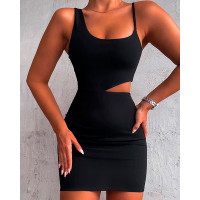 Sleeveless U-Neck Cutout Bodycon Dress - black