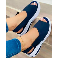 Slingback Peep Toe Platform Velcro Sandals - blue