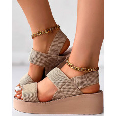 Slingback Platform Wedge Sandals - beige