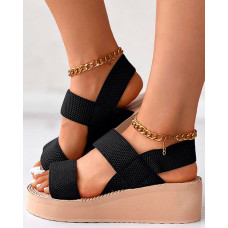 Slingback Platform Wedge Sandals - black