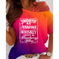 Smooth As Tennessee Whiskey Sweet As Strawberry Wine Ombre Print Cold Shoulder Top - Multicolor