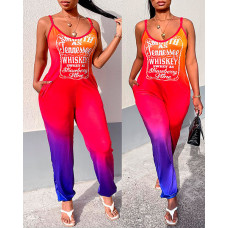 Smooth As Tennessee Whiskey Sweet As Strawberry Wine Ombre Print Spaghetti Strap Jumpsuit - Multicolor