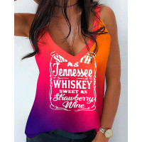 Smooth As Tennessee Whiskey Sweet As Strawberry Wine Print Ombre V-Neck Tank Top - Multicolor