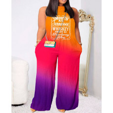 Smooth As Tennessee Whiskey Sweet As Strawberry Wine Print Sleeveless Wide Leg Jumpsuit - Multicolor