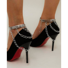 Snake Chain Decor Layered Anklet - silver