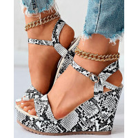 Snakeskin Ankle Strap Wedge Sandals - snakeskin