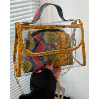 Snakeskin Clear Crossbody Bag With Inner Pouch - yellow