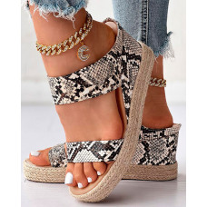 Snakeskin Double Strap Espadrille Wedge Sandals - snakeskin