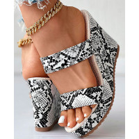 Snakeskin Double Strap Wedge Slippers - snakeskin