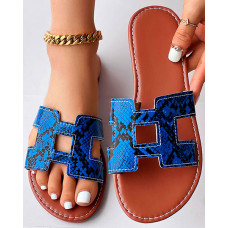 Snakeskin Hollow Out Slippers Outdoor Sandals - blue