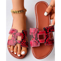 Snakeskin Hollow Out Slippers Outdoor Sandals - red