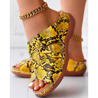 Snakeskin Peep Toe Wedge Slippers Summer Sandals - yellow