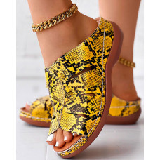 Snakeskin Peep Toe Wedge Slippers Summer Sandals - yellow