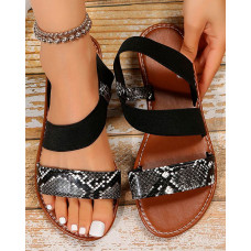 Snakeskin Print Slingback Summer Sandals - black