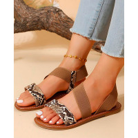 Snakeskin Print Slingback Summer Sandals - brown