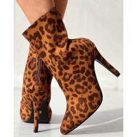 Snakeskin Zipper Design Stiletto Heel Boots - Leopard