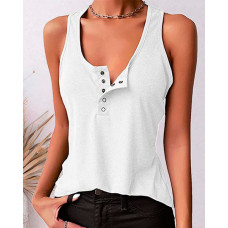 Snap Button Casual Tank Top - white