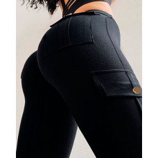 Solid Butt Lifting High Waist Sporty Pants - black