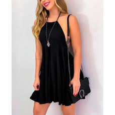 Solid Color Halter Sleeveless Mini Dress - black