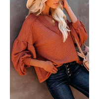 Solid Color Long Sleeve Top - brown