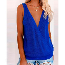 Solid Color Sleeveless Tank Top - blue