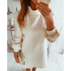 Solid High Neck Mini Dress - white