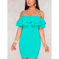 Solid Layered Ruffles Mini Slip Dress - green