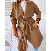 Solid Pocket Design Long Sleeve Casual Cardigan - brown