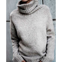 Solid Roll Neck Pullover Sweater - khaki