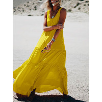 Solid Ruffle Hem Casual Maxi Dress - yellow