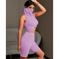 Solid Sleeveless Casual Top & Shorts Set - purple