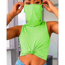 Solid Sleeveless Casual Top With Bandana - green