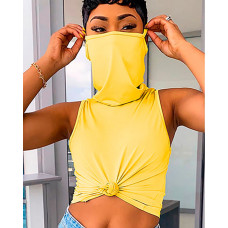 Solid Sleeveless Casual Top With Bandana - yellow