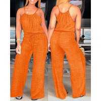 Spaghetti Strap Drawstring Casual Jumpsuit - orange