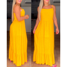 Spaghetti Strap Ruffle Hem Casual Maxi Dress - yellow