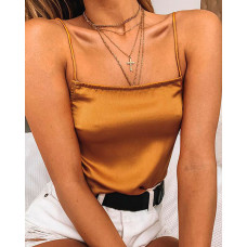 Spaghetti Strap Satin Top - khaki