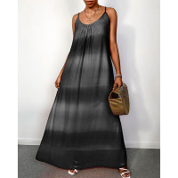 Spaghetti Strap Tie Dye Casual Maxi Dress - black