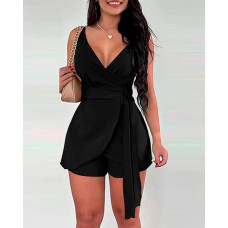 Spaghetti Strap Tied Detail Romper - black