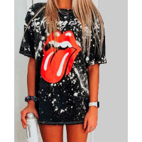 Splatter Paint Lip Print T-Shirt - black