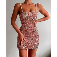 Split Hem Allover Sequin Party Dress - pink