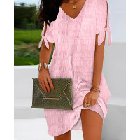 Split Sleeve Tied Detail Textured Casual Dress - pink