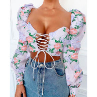 Square Neck Floral Corset Top - Multicolor