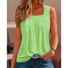 Square Neck Sleeveless Ruched Tank Top - light green