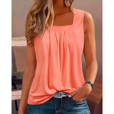 Square Neck Sleeveless Ruched Tank Top - orange